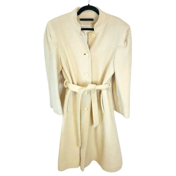 Vintage 1970's long cream Tweed Coat Stunning Long Belted Coat SZ Medium - Picture 2 of 11